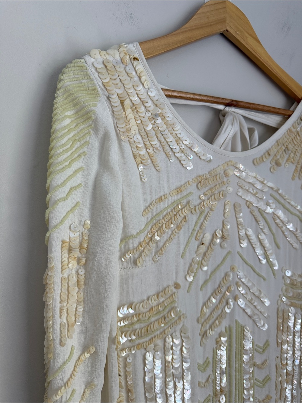 FREE PEOPLE LIMITED EDITION Ivory Art Deco Embellished Mini Dress Sequin Rare - Picture 6 of 17